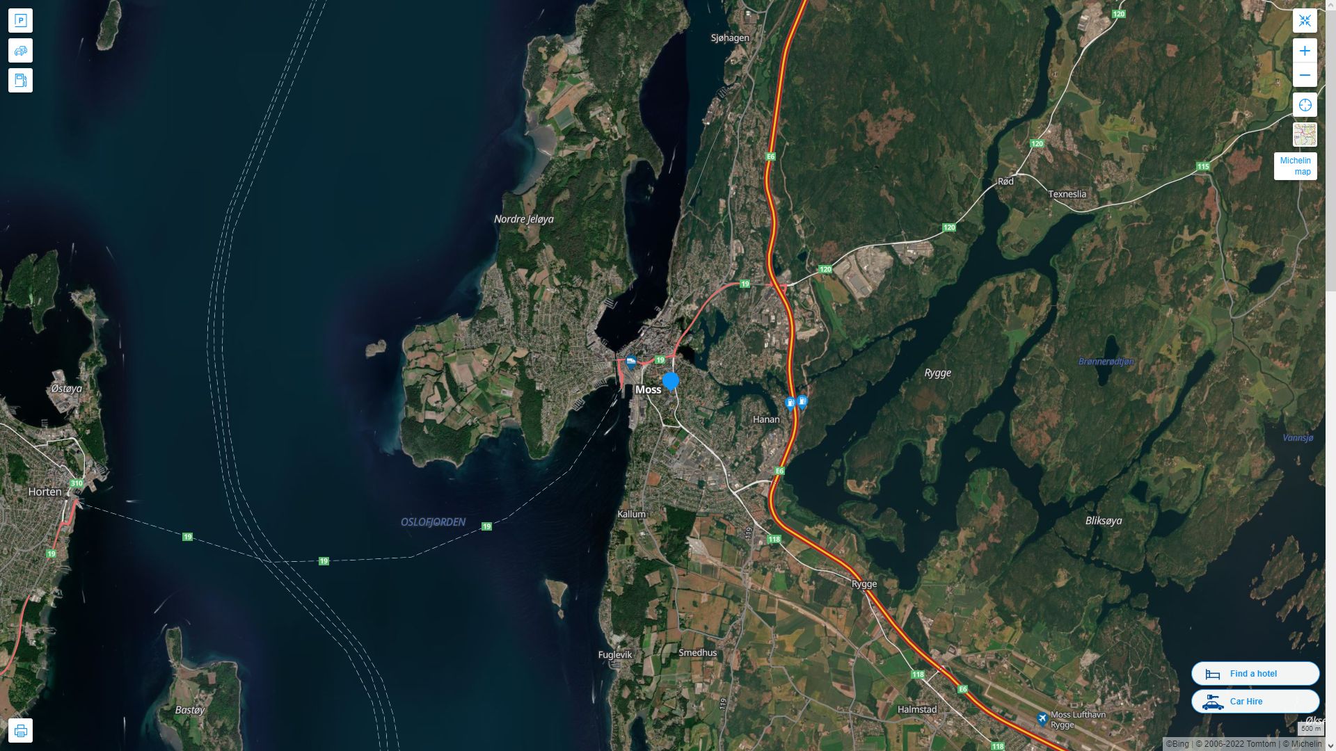 Moss Norvege Autoroute et carte routiere avec vue satellite
